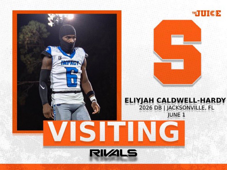 Eliyjah “TurnUp” Caldwell-Hardy (@turn_up14) on Twitter photo I’ll be in <a href="/CuseFootball/">Syracuse Football</a> May 30-Jun 1 #DART <a href="/FranBrownCuse/">Fran Brown</a> <a href="/CoachJ_Schaefer/">Joe Schaefer</a> <a href="/_ttnoblesjr/">Tyree Nobles Jr</a> <a href="/Coach_2CAP/">Tommy Caporale</a> <a href="/CuseRivalsCK/">Syracuse Rivals | Charles Kang</a> <a href="/TheJuiceOnline/">Syracuse Rivals | The Juice Online</a> @impactlionsfb <a href="/JerrandN/">Jerrand Nesmith</a> @rivals @247sports <a href="/One11Recruiting/">One11 Recruiting</a> <a href="/On3Recruits/">On3 Recruits</a> <a href="/PrepRedzoneFL/">Prep Redzone Florida</a> <a href="/itgnext_florida/">ITG Next - Florida</a> @maxpreps <a href="/ChadSimmons_/">ChadSimmons</a> <a href="/SWiltfong_/">Steve Wiltfong</a> I’ll be in <a href="/CuseFootball/">Syracuse Football</a> May 30-Jun 1 #DART <a href="/FranBrownCuse/">Fran Brown</a> <a href="/CoachJ_Schaefer/">Joe Schaefer</a> <a href="/_ttnoblesjr/">Tyree Nobles Jr</a> <a href="/Coach_2CAP/">Tommy Caporale</a> <a href="/CuseRivalsCK/">Syracuse Rivals | Charles Kang</a> <a href="/TheJuiceOnline/">Syracuse Rivals | The Juice Online</a> @impactlionsfb <a href="/JerrandN/">Jerrand Nesmith</a> @rivals @247sports <a href="/One11Recruiting/">One11 Recruiting</a> <a href="/On3Recruits/">On3 Recruits</a> <a href="/PrepRedzoneFL/">Prep Redzone Florida</a> <a href="/itgnext_florida/">ITG Next - Florida</a> @maxpreps <a href="/ChadSimmons_/">ChadSimmons</a> <a href="/SWiltfong_/">Steve Wiltfong</a>