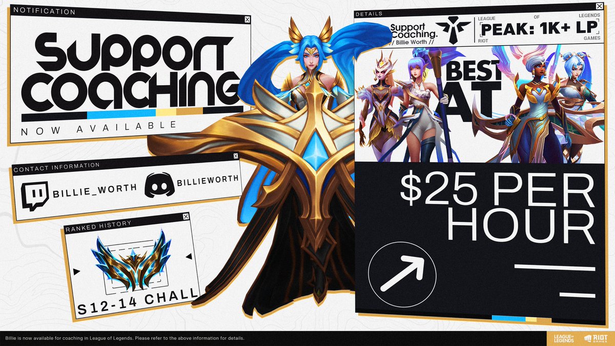 billie_worth's tweet image. ⭐️ CHALLENGER SUPPORT COACHING - now available!
☆ coaching for any rank/champion
☆ live sessions or vod review
ꨄ︎ message me on discord/twitter to schedule a session! looking forward to helping u improve and achieve your ranked goals this summer!!!