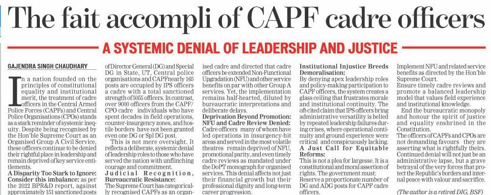 "The Plight of CAPF Cadre Officers: A Case of Systemic Neglect and Denied Leadership"