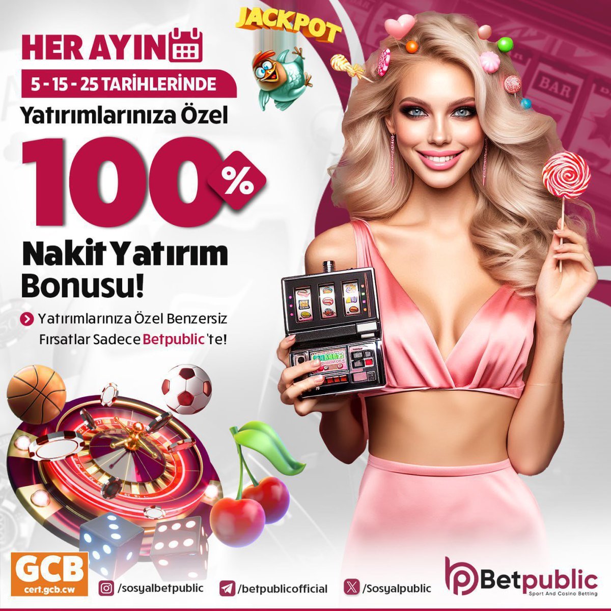%100 NAKİT BONUS İLE  
KAZANMANIN FARKINI YAŞAYIN !     
Her Ayın 5-15-25 Tarihlerinde    

Tüm alanlarda geçerli 
%100 3.000 ₺ Nakit Bonus ile   

Türkiye'nin En Çok Kazandıran Sitesi Olmaya devam Ediyoruz !    
Yatırım Sırasında Bonus Kutusunu İşaretle 

Bonusu Hemen Aktif Et