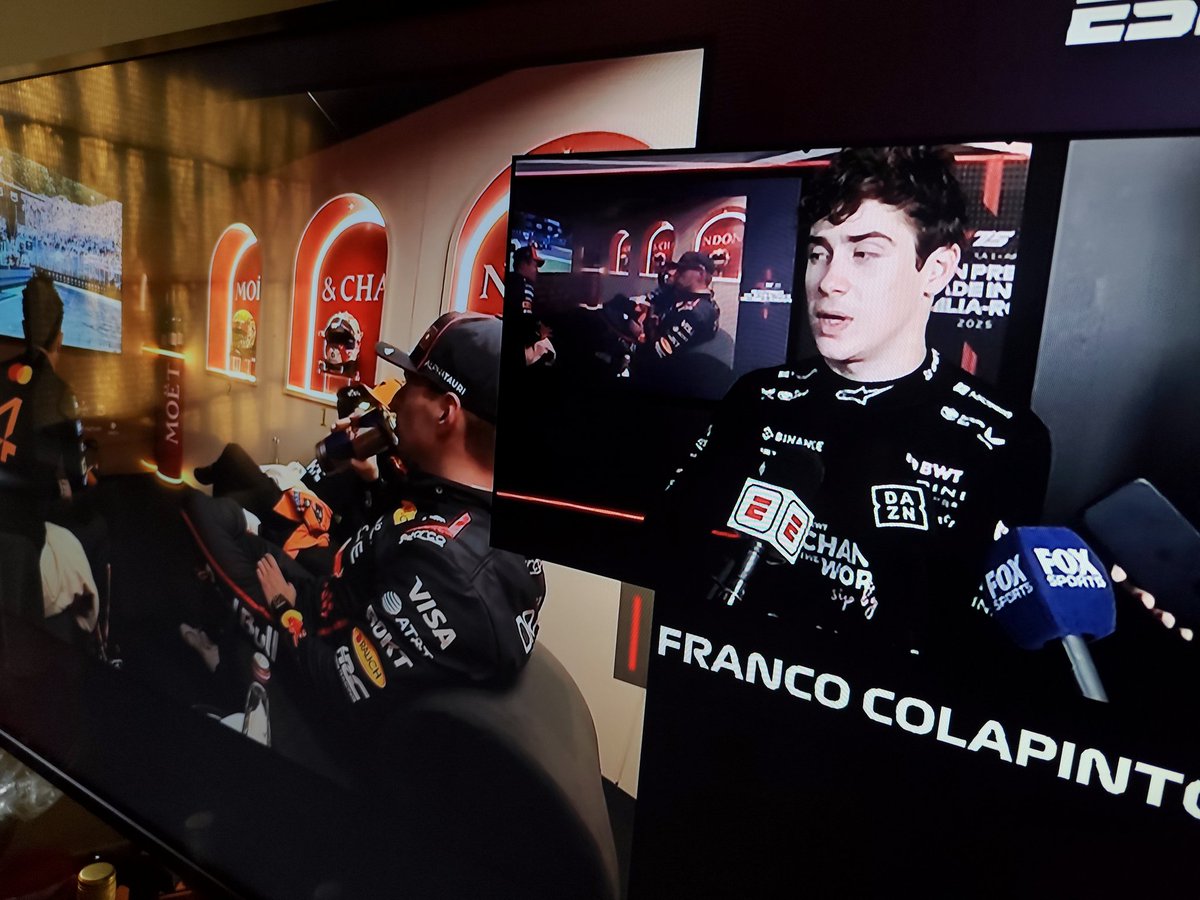 BardhyLopezF's tweet photo. Cómo es posible que corten el cooldown room del podio para escuchar al que termlnó 16°!!!!! Deberían tener una emisión solo para los argentinos y Colapinto  y dejar al resto ver la transmisión oficial. Me enfada #espn y @disneyplusla 😡😡😡😡 https://t.co/aoQQrmxwbt