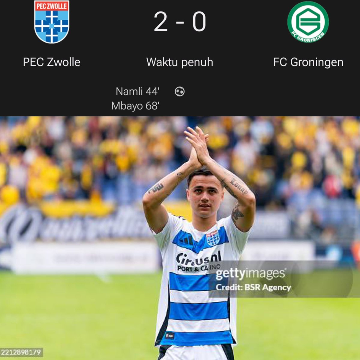 yourfootballidn's tweet photo. Indonesia Abroad 🇮🇩
Eliano Reijnders bermain full 90 menit catatkan 92% umpan akurat, lepaskan 3 tendangan, 1 dribble, 1 tekel, 3 clearance dan menangi 2 duel.
PEC finsih di peringkat 10

PEC Zwolle 2-0 Groningen https://t.co/Dq2xNWpcST