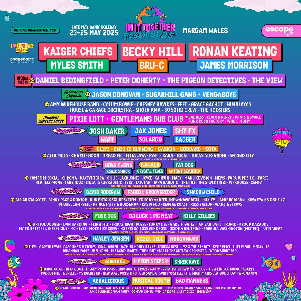 We play @inittogetherfestival a week today on the Paddock stage @ 2:10pm! See you sooon for a 🕺🏼💜