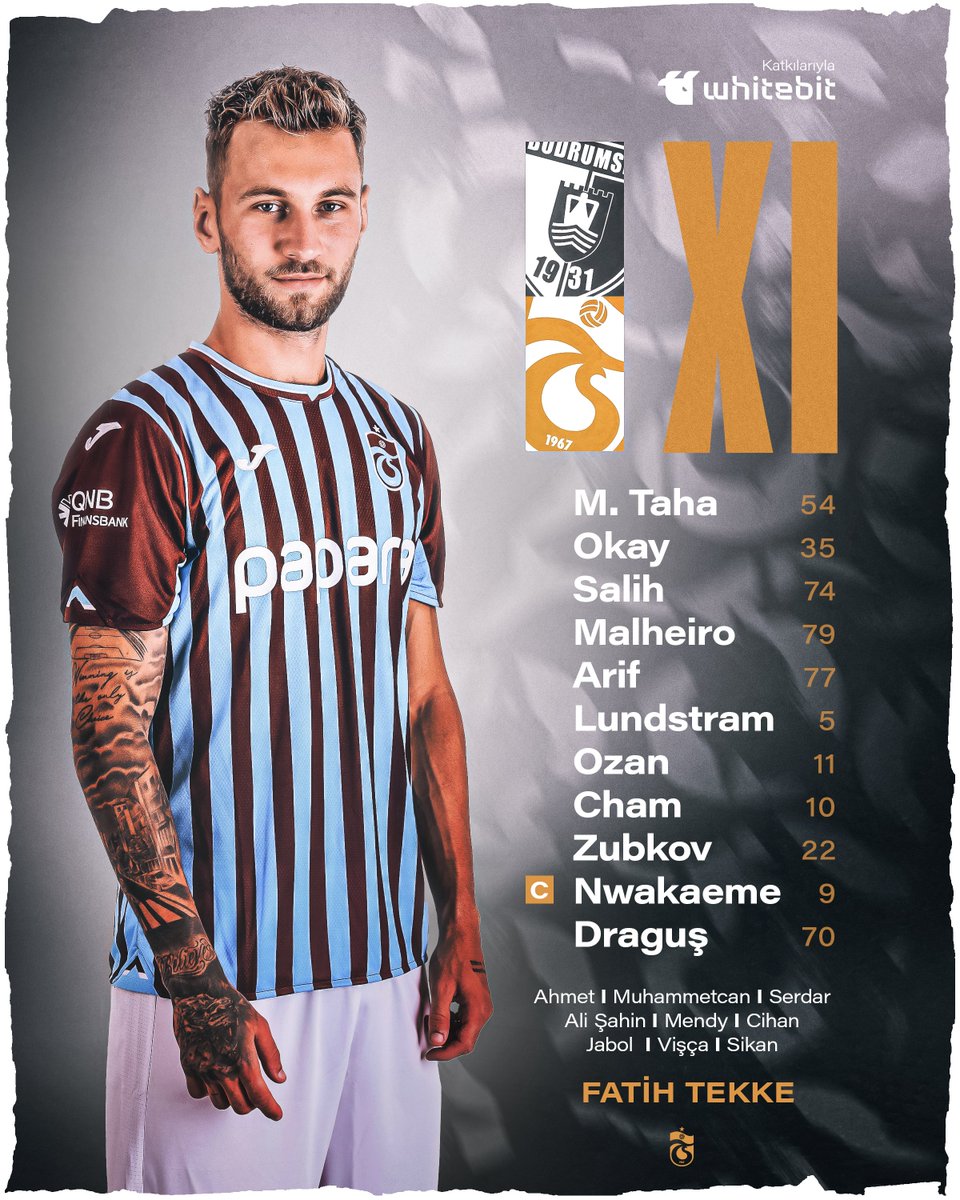 Trabzonspor's tweet photo. 📃 Sipay Bodrum FK maçı ilk 11’imiz
#BDRvTS
@WhiteBit | #YouSetTheLevel https://t.co/SXoRIoMofQ