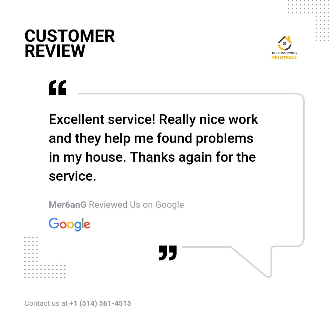 HomeInspectormo's tweet photo. Check out this glowing review from one of our customers! How have our services helped you? Tell us in the comments! #homeinspection #homeinspector #montreal #canada #quebec #InteriorHomeInspection #ExteriorHomeInspection #RoofInspection #StructureInspection #ClientReview https://t.co/4MMKKYez5d