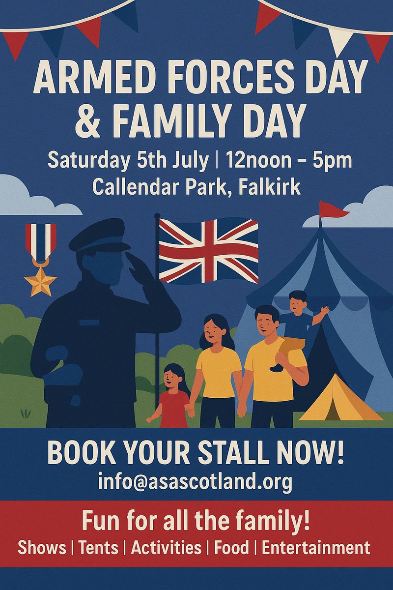ASA Scotland Charity SCIO🇬🇧 (@ancresommescot) on Twitter photo ARMED FORCES DAY & FAMILY DAY - FALKIRK 🇬🇧 bring the family for a fantastic day of entertainment! We still have stall spaces! Organised by ASA Scotland SCIO Charity 🏴 #Falkirk #ArmedForcesDay #Veterans <a href="/Euan4Falkirk/">Euan Stainbank MP</a> <a href="/falkirk_herald/">The Falkirk Herald</a> <a href="/falkirkcouncil/">Falkirk Council</a> <a href="/PSOSFalkirk/">Police Scotland Falkirk</a> <a href="/FalkirkLandC/">Falkirk Leisure and Culture</a> ARMED FORCES DAY & FAMILY DAY - FALKIRK 🇬🇧 bring the family for a fantastic day of entertainment! We still have stall spaces! Organised by ASA Scotland SCIO Charity 🏴 #Falkirk #ArmedForcesDay #Veterans <a href="/Euan4Falkirk/">Euan Stainbank MP</a> <a href="/falkirk_herald/">The Falkirk Herald</a> <a href="/falkirkcouncil/">Falkirk Council</a> <a href="/PSOSFalkirk/">Police Scotland Falkirk</a> <a href="/FalkirkLandC/">Falkirk Leisure and Culture</a>