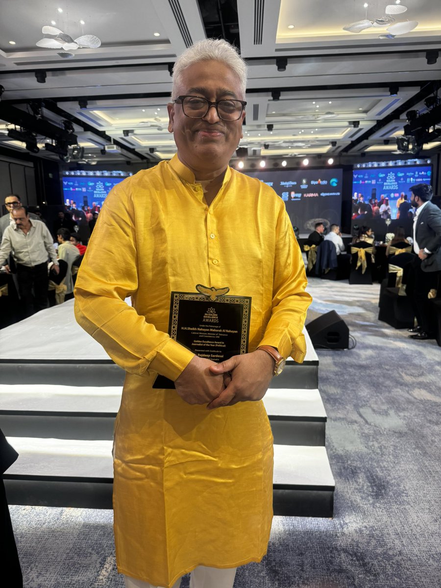 Rajdeep Sardesai (@sardesairajdeep) on Twitter photo Honoured to receive the Global Excellence award in Dubai for political journalism for 2024-25 for coverage of elections and the book 2024: The Election That Surprised India. Grateful to team at <a href="/IndiaToday/">IndiaToday</a> and at <a href="/HarperCollinsIN/">HarperCollins</a> âïžâïžđ Honoured to receive the Global Excellence award in Dubai for political journalism for 2024-25 for coverage of elections and the book 2024: The Election That Surprised India. Grateful to team at <a href="/IndiaToday/">IndiaToday</a> and at <a href="/HarperCollinsIN/">HarperCollins</a> âïžâïžđ