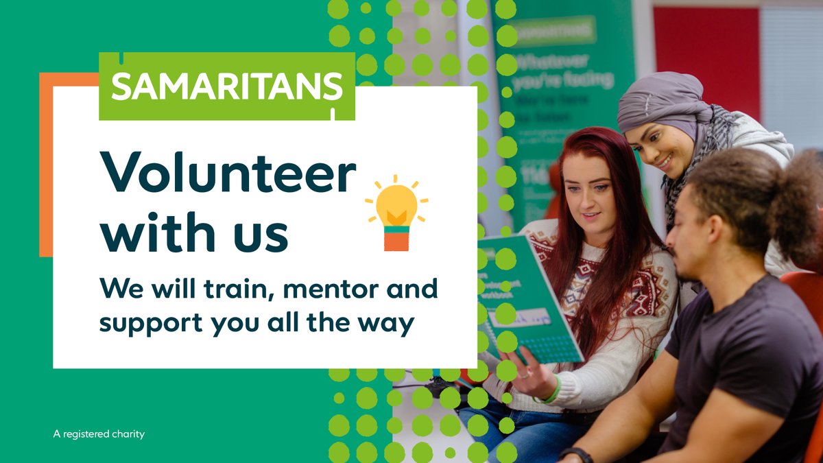 We need more volunteers to be there for people in distress.   To find out more about what it involves, please come along to an informal information event: 21 June &amp; 26 July, 1.30 to 2.30 at The Centre @ St Thomas, Marton St, Lancaster, LA1 1XX
or visit samaritans.org/support-us/vol…
