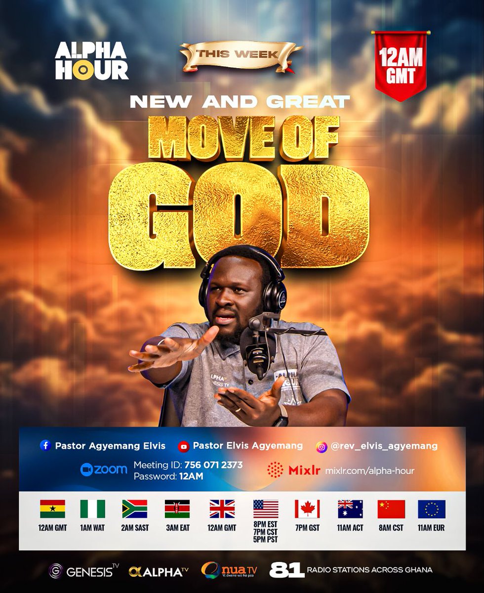 REAgyemang's tweet photo. THE NEW HAS BEGUN. THE GREAT MOVE IS HERE.

God is not repeating Himself in this new season. He is doing a new thing. The cloud has shifted. The wind is blowing. We have entered a new season. What eyes have not seen and ears have not heard is about to unfold. It is a new beginning for us, Alpharians. 

From Episode 1001, the LORD is moving differently. The encounters will be unforgettable. There is fresh oil, deeper encounters, and unstoppable testimonies.
The same God who walked with us through 1000 nights is now launching us into unprecedented realms of Glory.

Don’t be left out. Step in, show up each night... make sure not to miss a single night. Heaven is announcing new things. Invite someone. Share the link... SHARE THE LINK🔥🔥🔥

📝 Bring your Joy List
🍷 Prepare your Communion
📞 Tag a friend, call a loved one, and share the link

Follow the Pastor Elvis Agyemang WhatsApp channel: https://t.co/894tLZvgwC

#AlphaHour 
#AlphaHourWithPastorElvis 
#PastorElvis 
#LadyMercyAgyemangElvis  
#EverydayWithGodIsEverydayInVictory
 #PrayerAndTestimonyAltar 
#12amGMT
 #OneHourPrayer 
#GreatTestimoniesAndUnspeakableJoy 
#PrayerAndWonderCity #GraceMountainMinistry #PrayForTheCityCampaign