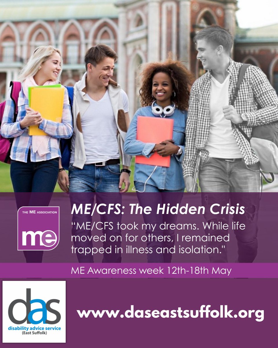 As #MEAwarenessWeek ends, let's remember: not all disabilities are visible. ME causes severe fatigue &amp; cognitive issues, often misunderstood.
We offer support to those with hidden disabilities.
🌐 daseastsuffolk.org/contact

#HiddenDisabilities #DisabilitySupport