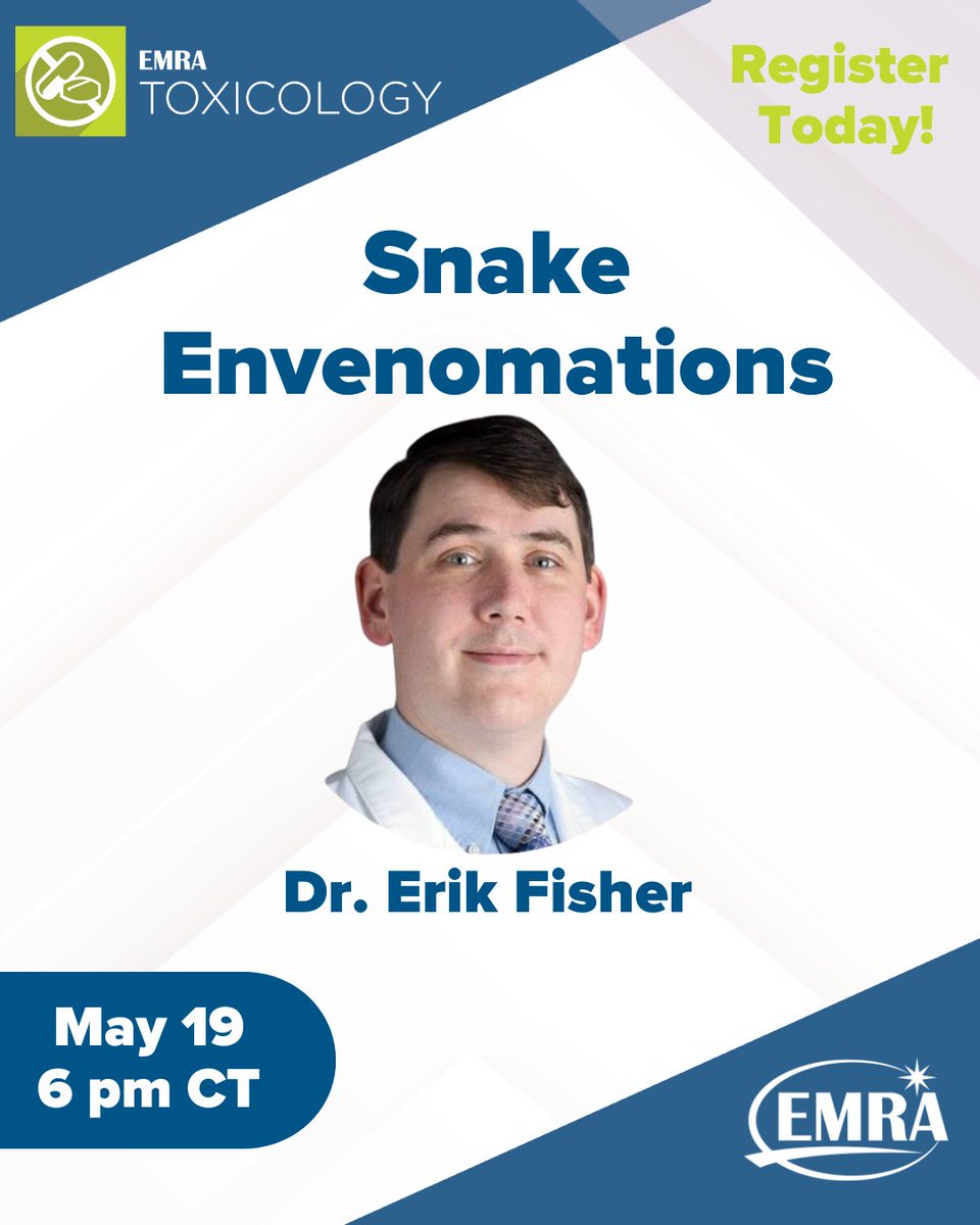 emresidents (@emresidents) on Twitter photo π Join the Toxicology Committee on May 19 at 6pm Central to learn more about different snake envenomations, treatments, and ongoing research! You won't want to misssssss this.
Register now π bit.ly/3Z93MM7
<a href="/emresidents/">emresidents</a> π Join the Toxicology Committee on May 19 at 6pm Central to learn more about different snake envenomations, treatments, and ongoing research! You won't want to misssssss this.
Register now π bit.ly/3Z93MM7
<a href="/emresidents/">emresidents</a>
