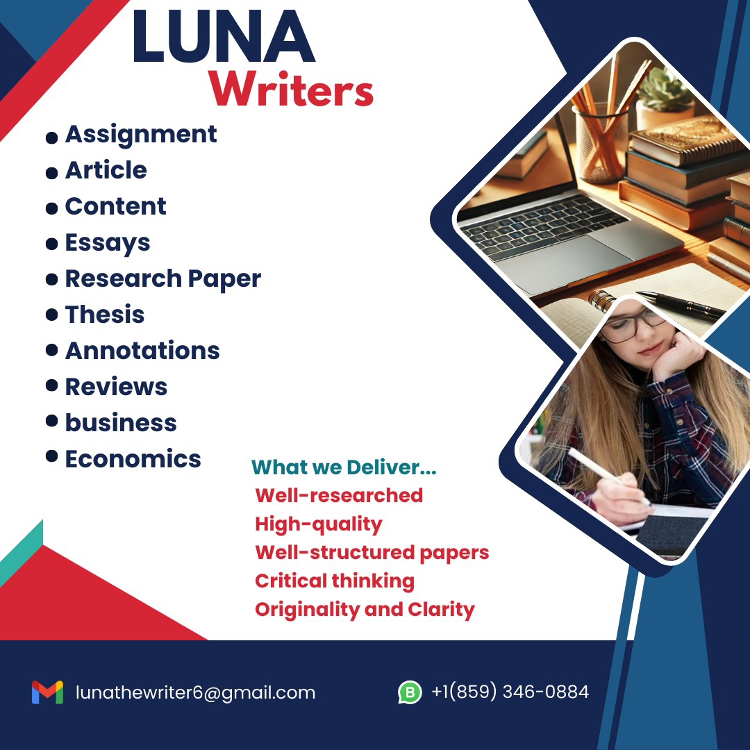 LunaWriters's tweet photo. 3+ years of experience, high-quality, plagiarism-free work.
 📩 DM me for samples &amp; rates.
 #AcademicWriting #FreelanceWriter #RemoteJobs #WriterForHire https://t.co/96fAivGFej