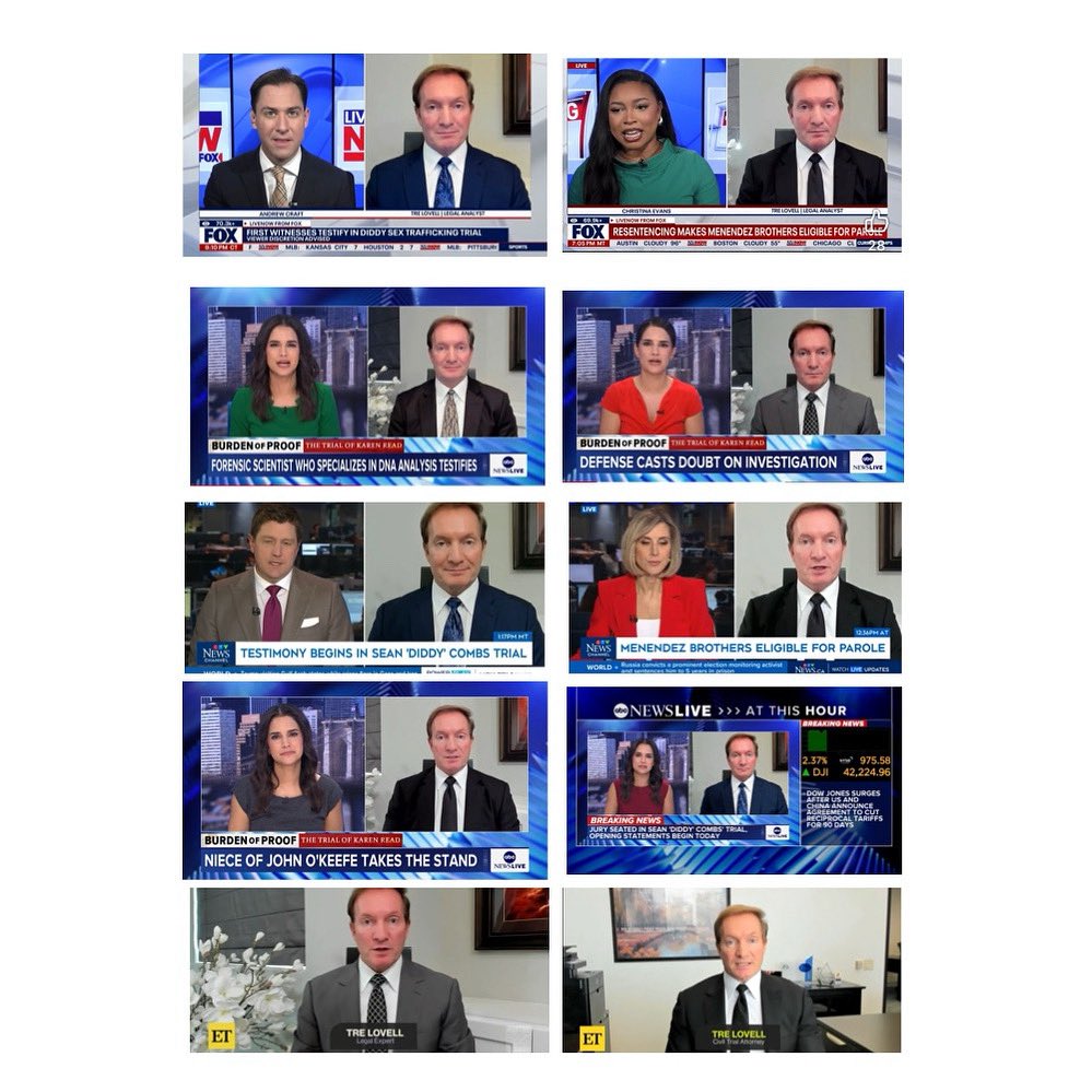 trelovell's tweet photo. Busy week of media. 12 television interviews and a radio interview on such topics as the P. Diddy trial, Karen Read trial and Menendez Brothers resentencing. https://t.co/eMyJdeLqZ7