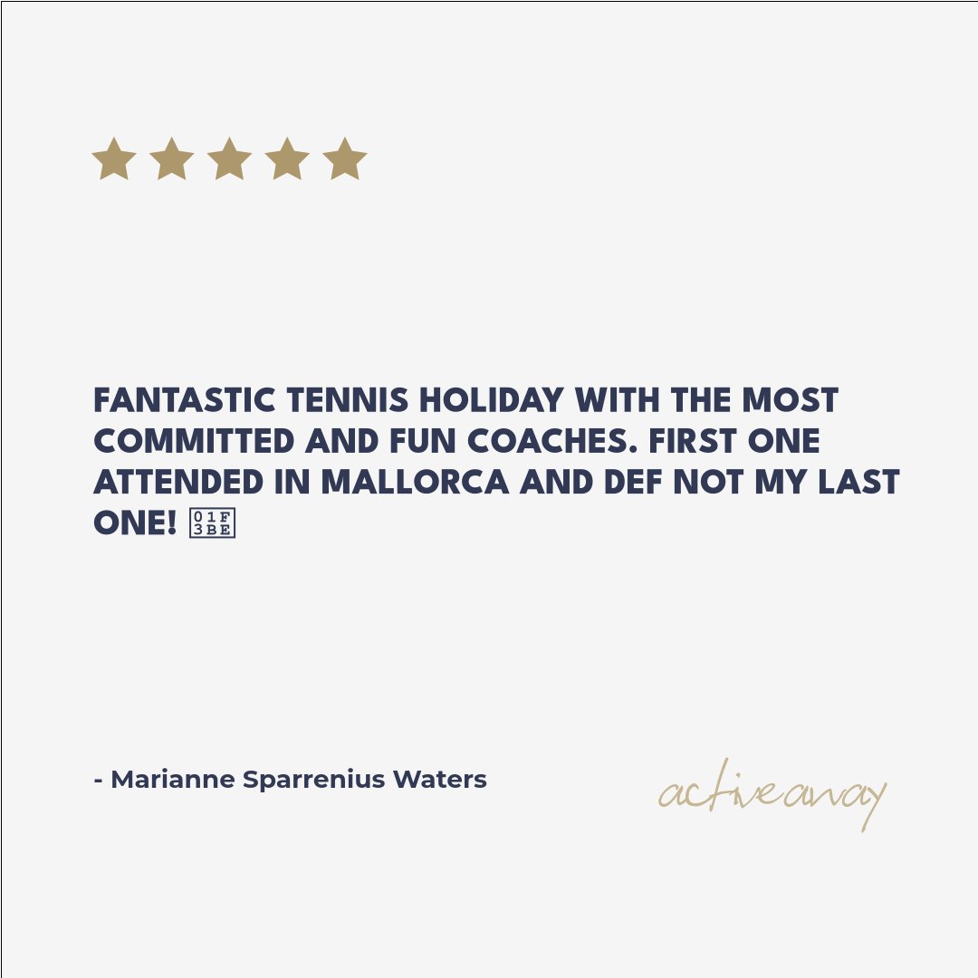 "Fantastic tennis holiday with the most committed and fun coaches." ⭐️⭐️⭐️⭐️⭐️

Marianne had an incredible time in Mallorca. It's great to hear she's already planning her next! 🎾

trustpilot.com/reviews/66e700…

#ActiveAway #TennisHolidays