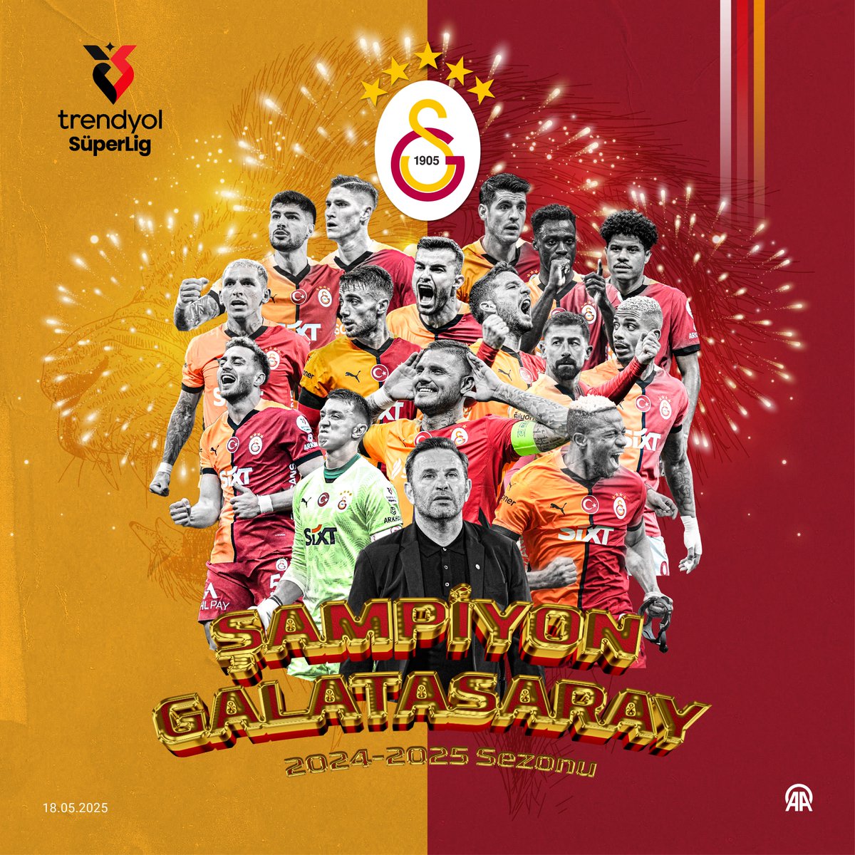 🏆 SÜPER LİG'DE ŞAMPİYON GALATASARAY

⚽ Trendyol Süper Lig'in 36. haftasında, sahasında Kayserispor’u mağlup eden Galatasaray, 25. kez şampiyon oldu v.aa.com.tr/3572434
