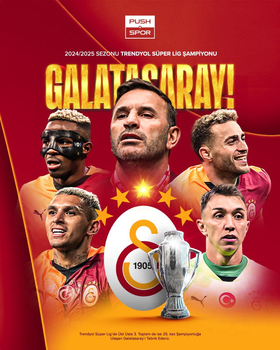 pushsportr's tweet photo. SÜPER LİG'DE 2024/2025 SEZONUNUN ŞAMPİYONU GALATASARAY! https://t.co/Ip920dMvx4