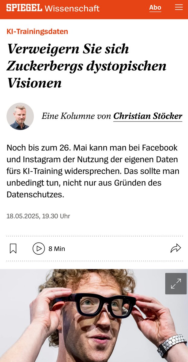 Kolumne: Noch bis zum 26. Mai kann man bei Facebook und Instagram der Nutzung der eigenen Daten fürs KI-Training widersprechen. Das sollte man unbedingt tun, nicht nur aus Gründen des Datenschutzes.