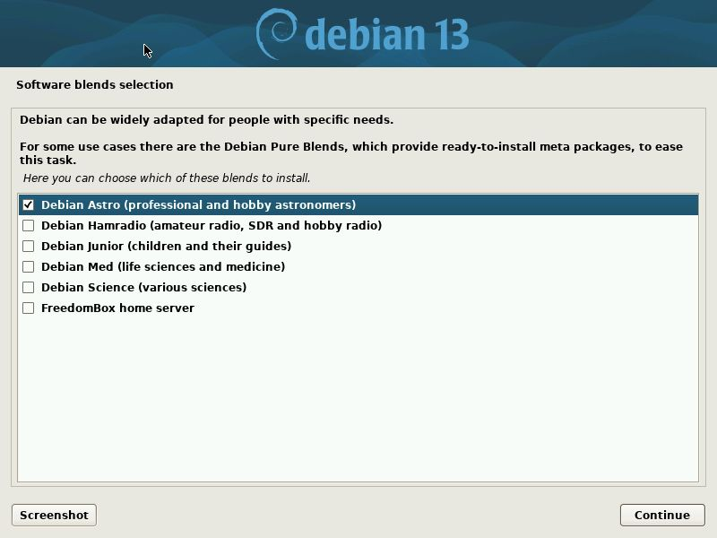 With the upcoming #DebianTrixie release, you can install the standard software for astronomy just with  one click during the installation! Test the first release candidate of  the installer: debian.org/devel/debian-i…
#AstronomySoftware #debian