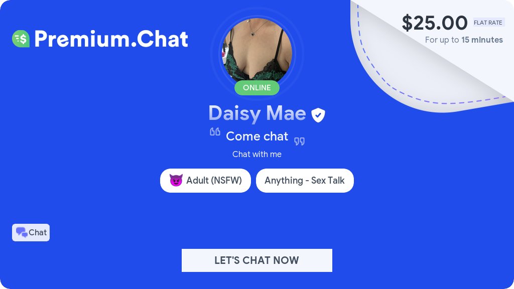 Come chat | Chat with me we can talk about whatever you want, no judgement, no making you feel bad about yourself unless you like that,| Chat $25.00 Flat Rate for 15m premium.chat/Daisymae1on1/6…