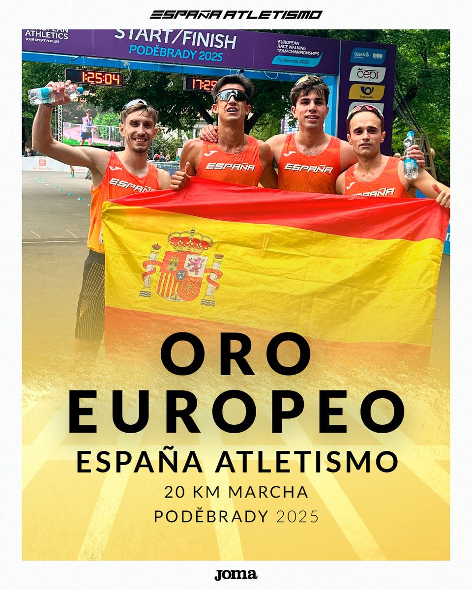 Baño de ORO para rematar la fiesta final

CAMPEONES DE EUROPA #EspañaAtletismo

20 km marcha 🚹 #Podebrady2025

Y una victoria de prestigio  

1º <a href="/PaulMcGrathinho/">McGrath</a> 1:18:05 RC
6º Álvaro López 1:19:38 MP (9º de siempre)
9º Iván López 1:20:38
17º José Manuel Pérez 1:22:23