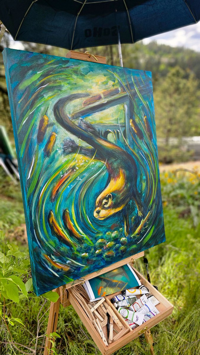 MntTidings's tweet image. Still buzzing from Brush on the Bluff. I painted a river otter live above Latah Creek. This piece kicks off my Art for Wild Places series and will be donated to Friends of the Bluff. See it next Saturday at Spokane Art School.

#ArtForWildPlaces #SpokaneArt
