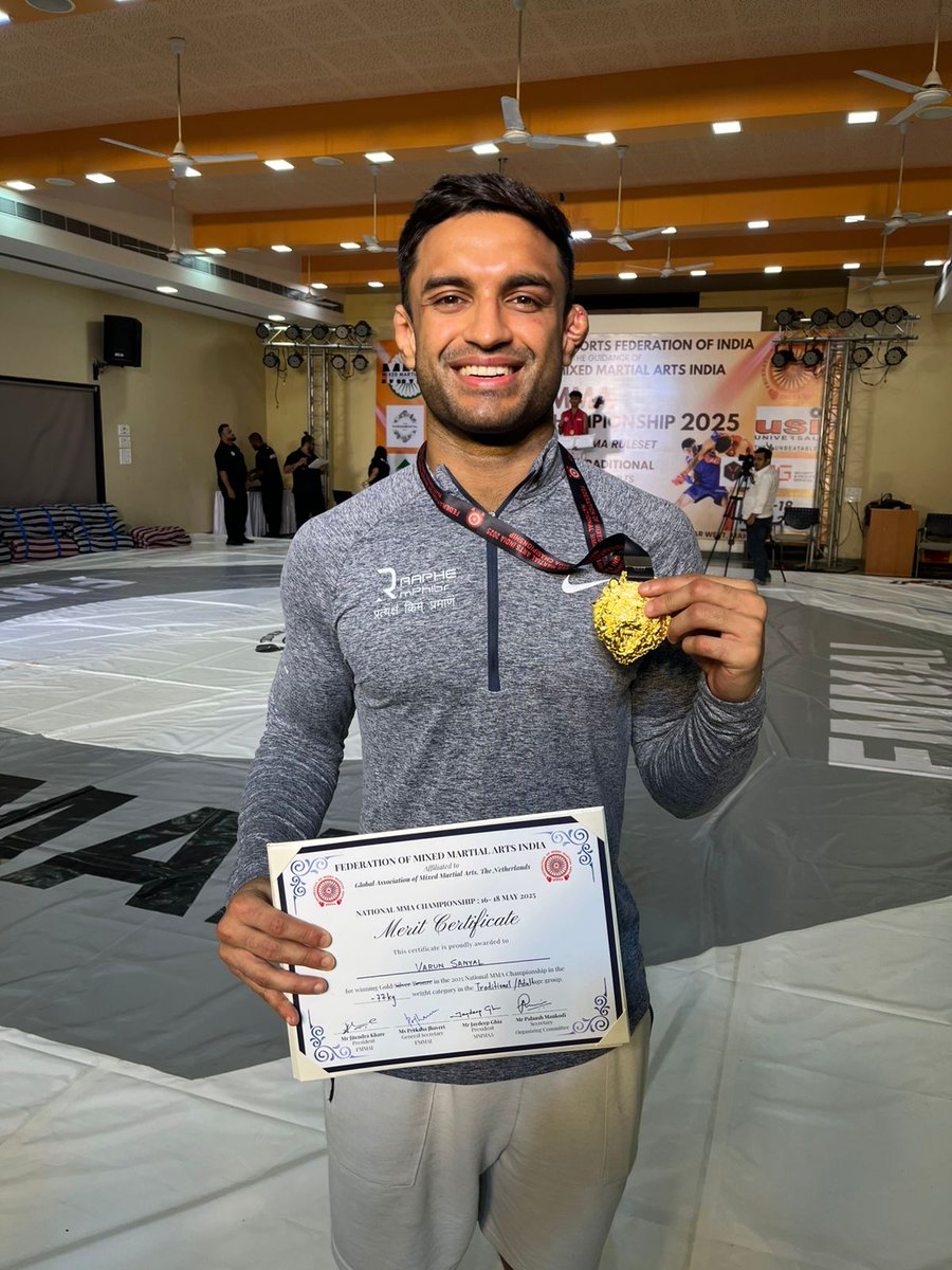 varunsanyal's tweet photo. Just won my 2nd MMA national title! 

I won 2 fights in 2 days under a new, modified ruleset. I had to make adjustments on the fly, but got there in the end 😅

Thank you my supporters and well wishers ❤️

A special mention to @Raphe_mPhibr. I couldn't have done it without them! https://t.co/E3TjkLi861