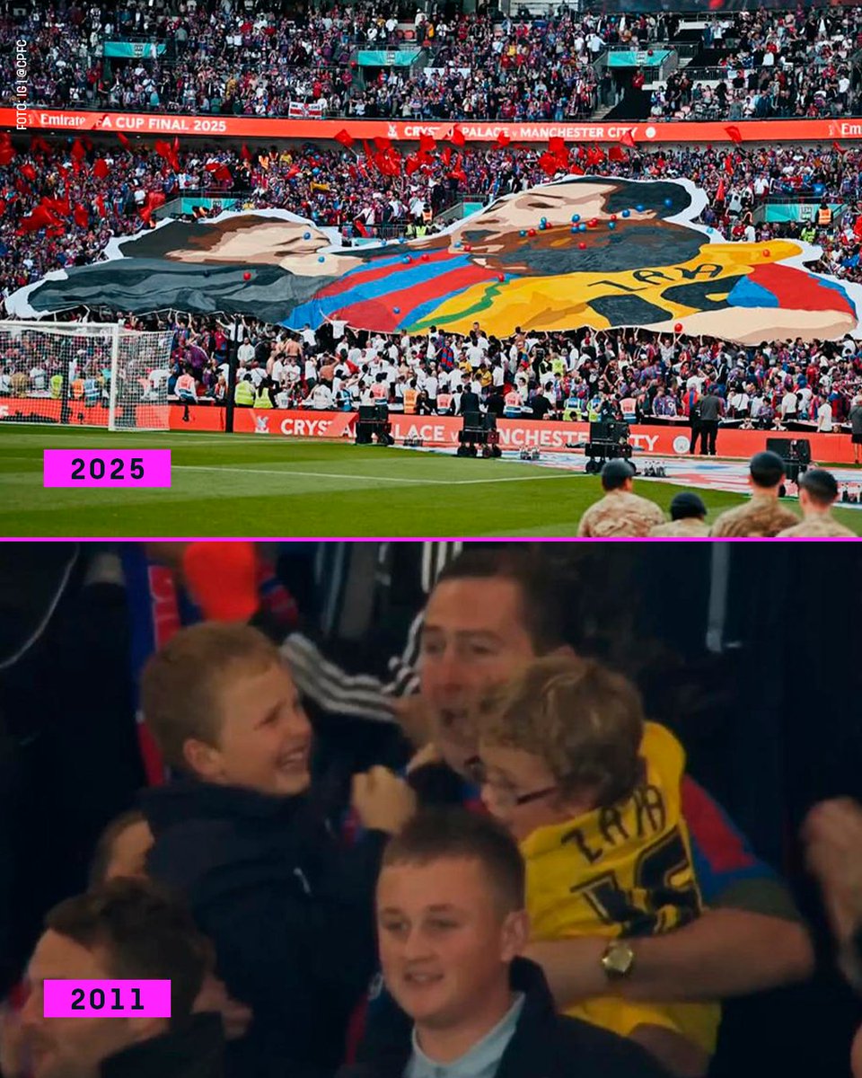La historia detrás del tifo de Crystal Palace que conmovió a todos 🥺

En 2011 el club venció al Manchester United en los cuartos de final de la Copa de la Liga. Un triunfo épico.

Mark Wealleans, aficionado del Palace, fue captado cuando festejaba con sus hijos emocionado.

Él