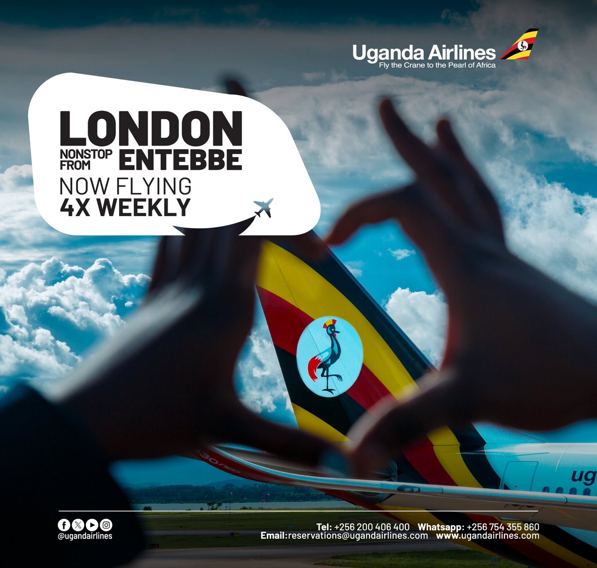 KagoroJoshua's tweet photo. Big win for Tourism & Trade!
Congrats to @UG_Airlines on the historic maiden flight to Gatwick, UK.
From the Pearl of Africa to London—this new route opens doors for investment, exports & unforgettable travel.
#VisitUganda #UGAirlines #Tourism #Trade #UKUganda
📸 Courtesy https://t.co/M0gEgKKjeS