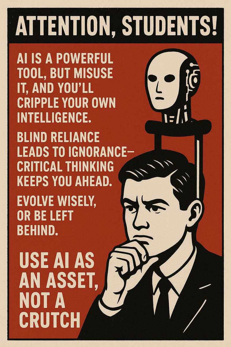 MindWithMachine's tweet photo. ⚠️ Dear Students. Use AI Wisely! 

Our Best Wishes For Your Bright Career!

#ThinkSmart #AIWisely #FutureReady #studentteacher #Students #student #school #CollegeStudent #collage https://t.co/qqq02HOnpO