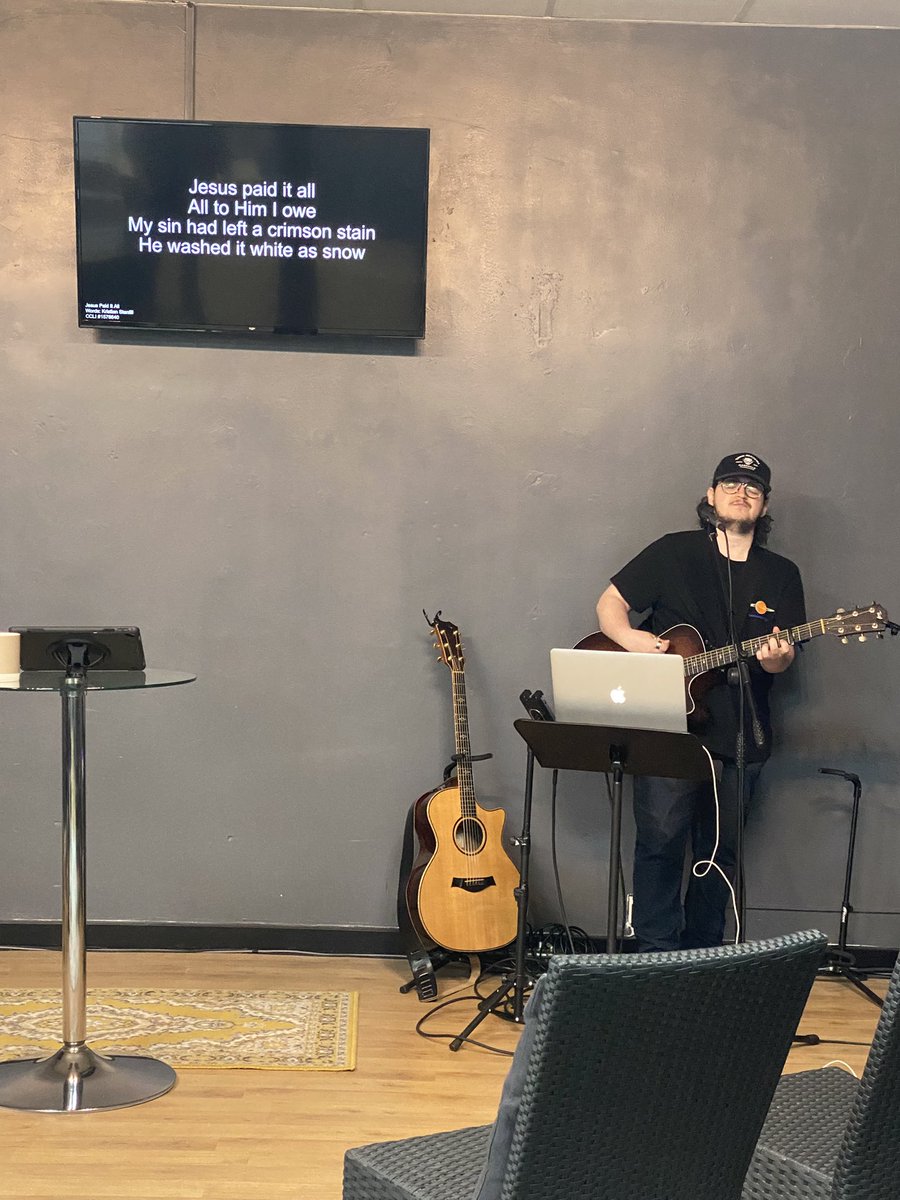 CalvaryStirling's tweet photo. Pastor Dan is leading worship at another church this afternoon and had to conserve his vocal cords a wee bit,  so Sam lead worship on his own today. Samuel puts his all into it. We are blessed and thankful for him. #stirling #stirlingchurch #thecrossingfellowship https://t.co/MbitBCckcM