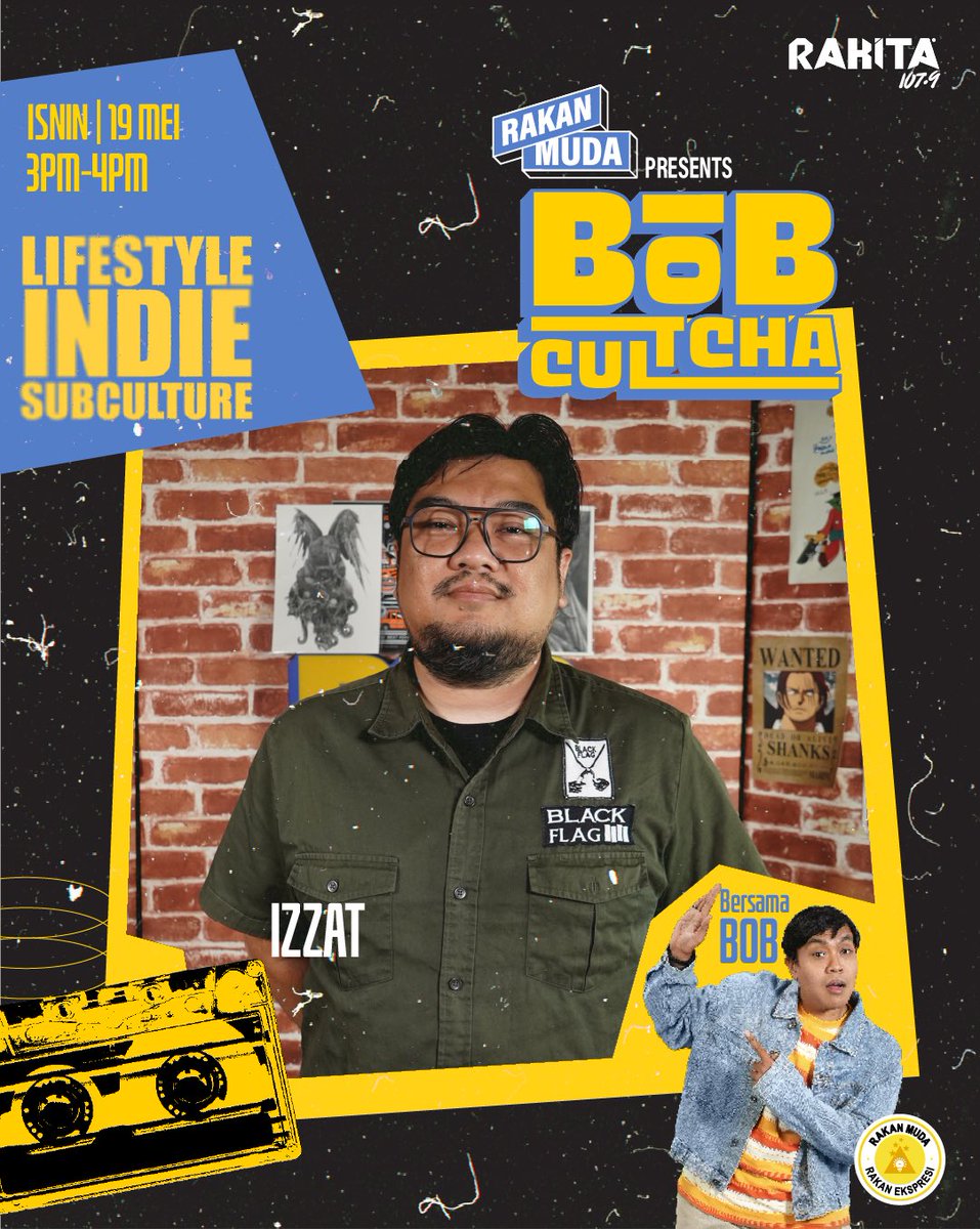 Rakita.my (@rakitamy) on Twitter photo Ada siapa ingat Rabak-LITFM? Izzat dari <a href="/rabaklit/">Rabak-Lit | PBAKL 25, DEPAN PINTU TR4</a> buat comeback ke studio esok untuk sebarkan cinta pasal kesenian dan sastera ๐
Tune in <a href="/rakanmudaLAH/">Rakan Muda Official</a> Presents: BobCultcha
๐ป : Rakita 107.9 | Strim rakita.my | MYTV Mana-Mana | Audio + Ada siapa ingat Rabak-LITFM? Izzat dari <a href="/rabaklit/">Rabak-Lit | PBAKL 25, DEPAN PINTU TR4</a> buat comeback ke studio esok untuk sebarkan cinta pasal kesenian dan sastera ๐
Tune in <a href="/rakanmudaLAH/">Rakan Muda Official</a> Presents: BobCultcha
๐ป : Rakita 107.9 | Strim rakita.my | MYTV Mana-Mana | Audio +