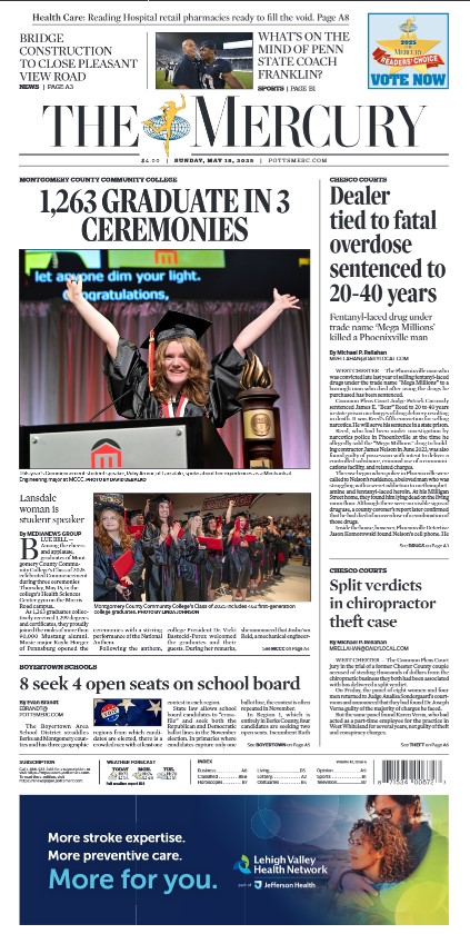 PottstownNews's tweet photo. The front page of today's print edition of @MercuryX https://t.co/pgxnBDgxwY