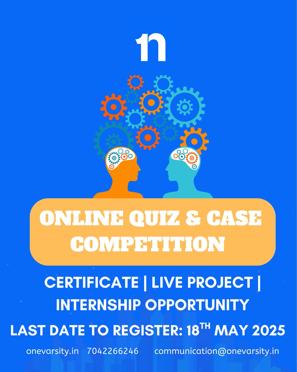 OneVarsity's tweet photo. OneVarsity's online quiz and case competition. Connect via the given info now!

#QuizOfTheDay https://t.co/NYne7GATkM