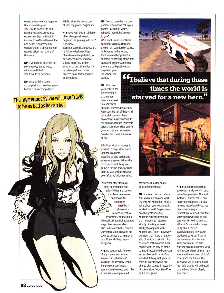 Grasshopper_EU's tweet photo. NMH: interview with Suda51|Nintendo Power Issue 217 (July 2007) https://t.co/CgOX2reG6N