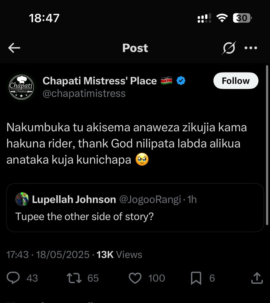 Ms. Chanandler Bong #8 🍉 :) (@fernanchh) on Twitter photo You are a horrible woman <a href="/chapatimistress/">Chapati Mistress' Place 🇰🇪</a>. You deleted but we kept this for you. You’re a very stupid woman. You actually accused this man that maybe he wanted to be abusive and get physical with you because you refuse to take accountability. Wewe tuko na wewe hadi mwisho. Mafi. You are a horrible woman <a href="/chapatimistress/">Chapati Mistress' Place 🇰🇪</a>. You deleted but we kept this for you. You’re a very stupid woman. You actually accused this man that maybe he wanted to be abusive and get physical with you because you refuse to take accountability. Wewe tuko na wewe hadi mwisho. Mafi.
