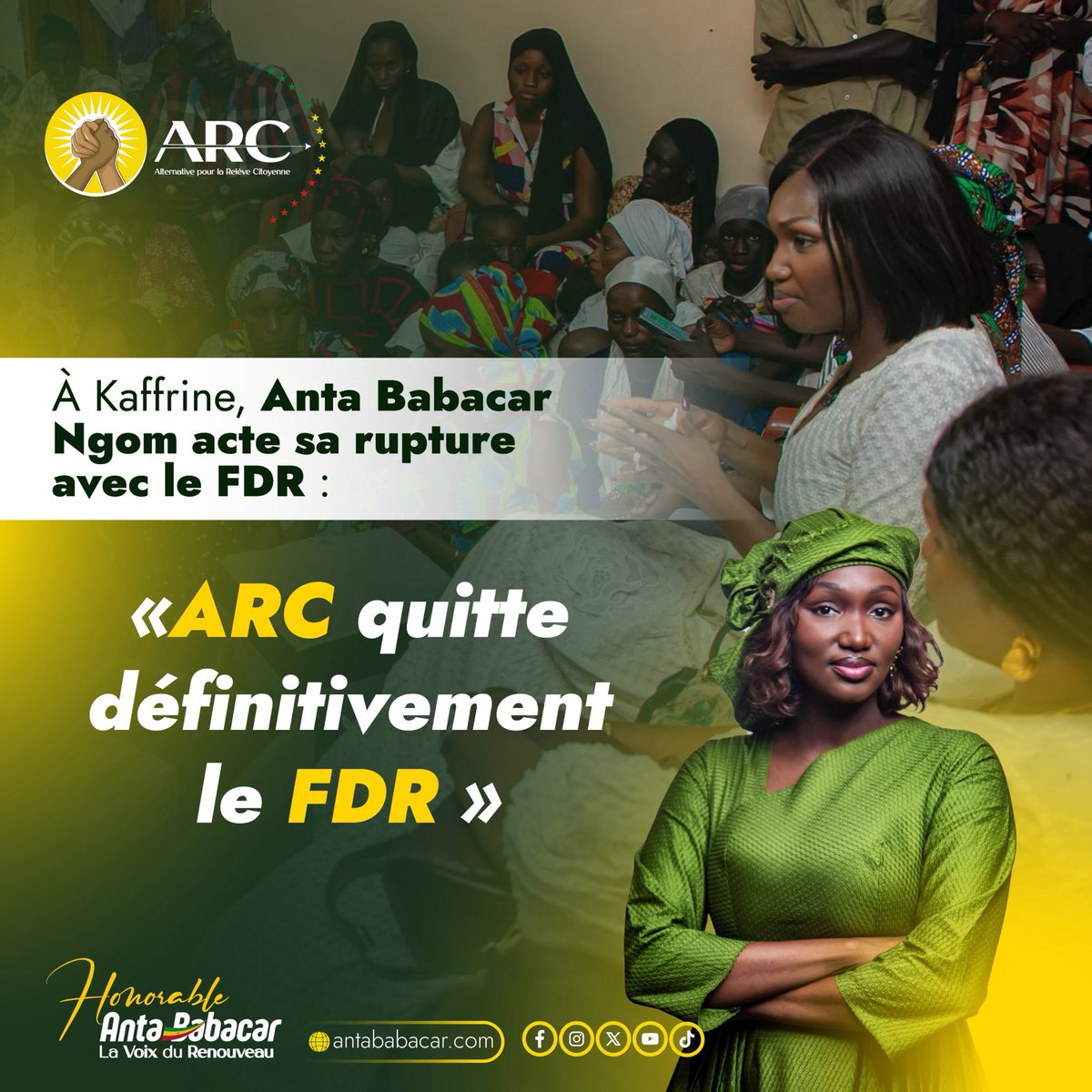 « ARC quitte officiellement le FDR »

En tournée de proximité à Kaffrine, l’Alternative pour la Relève Citoyenne (ARC) a officiellement annoncé son retrait définitif du Front pour la Défense de la Démocratie et de la République (FDR), une coalition de l’opposition.

Aujourd’hui,