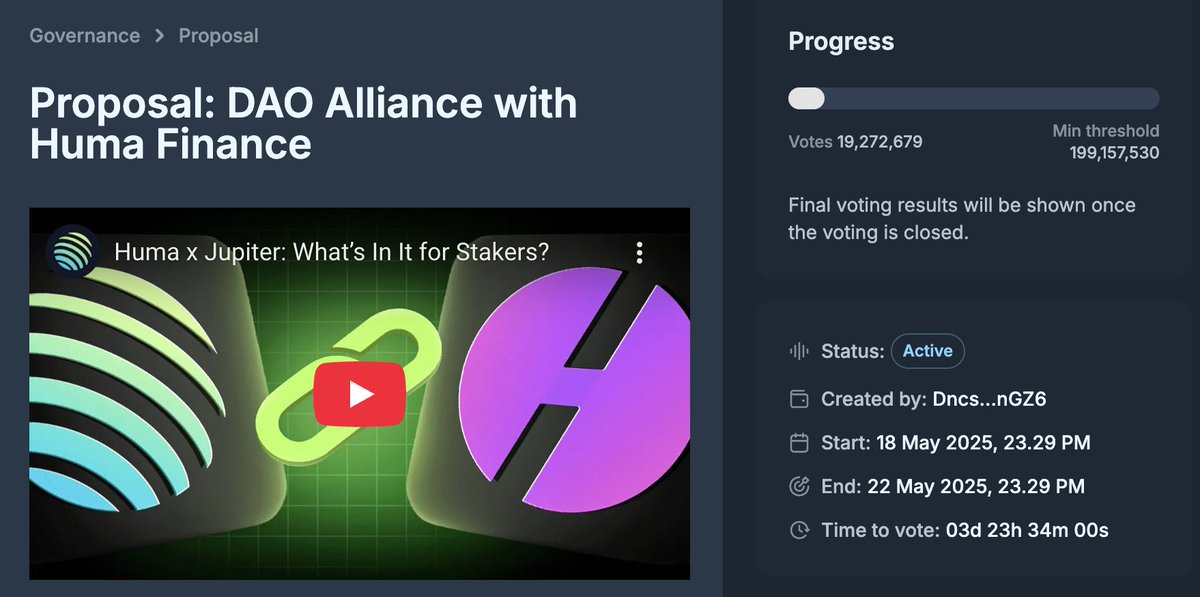 Alvin0617's tweet image. . @humafinance  繼續開大招! @jup_dao  投票時間整理 📒

這次的提案投票開始時間：今晚 23:30（UTC+8）
持續時間為 4 天, 5月22日 23:30（UTC+8）截止

連結：vote.jup.ag/proposal/5pqnj…

看著大家的討論與猜測 TGE 會落在 5 月 28 , 也就是票選後一週，不過 RateX $PST 的到期日 7 月 28 日 👀 持續…