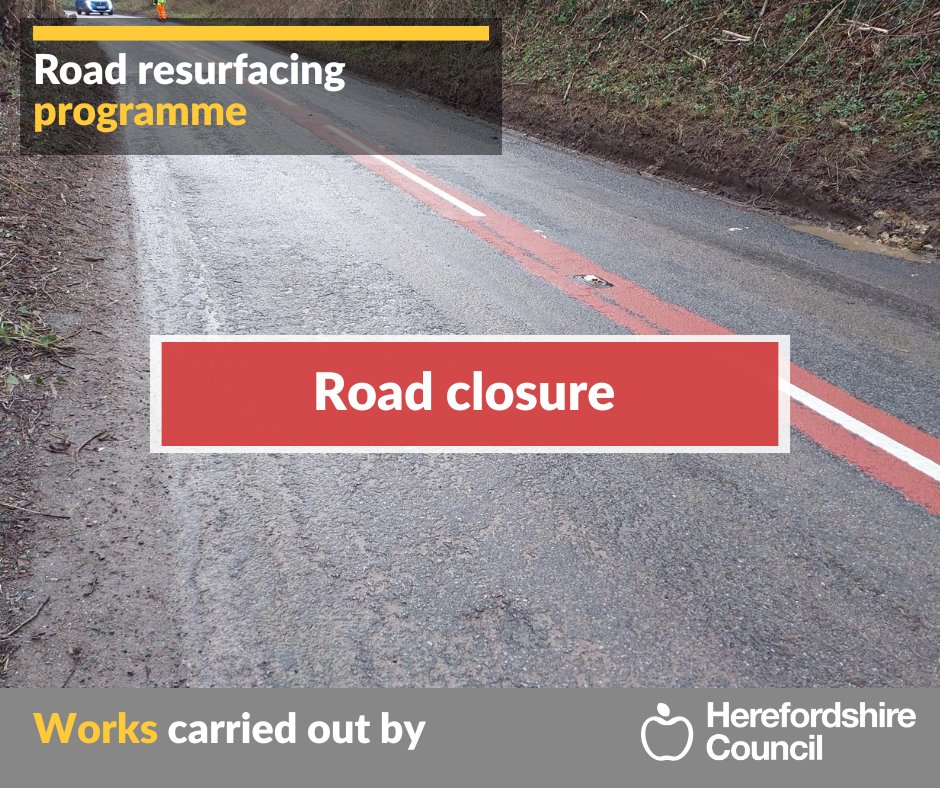 ROAD CLOSURE REMINDER⛔
Resurfacing by Herefordshire Council as part of £13.5m investment in roads across the county.
B4224 - How Caple Grange to Little Owl Farm from 19 to 27 May, 8am to 5pm.
Thank you for your patience during these works.
Closure info: orlo.uk/zldQH