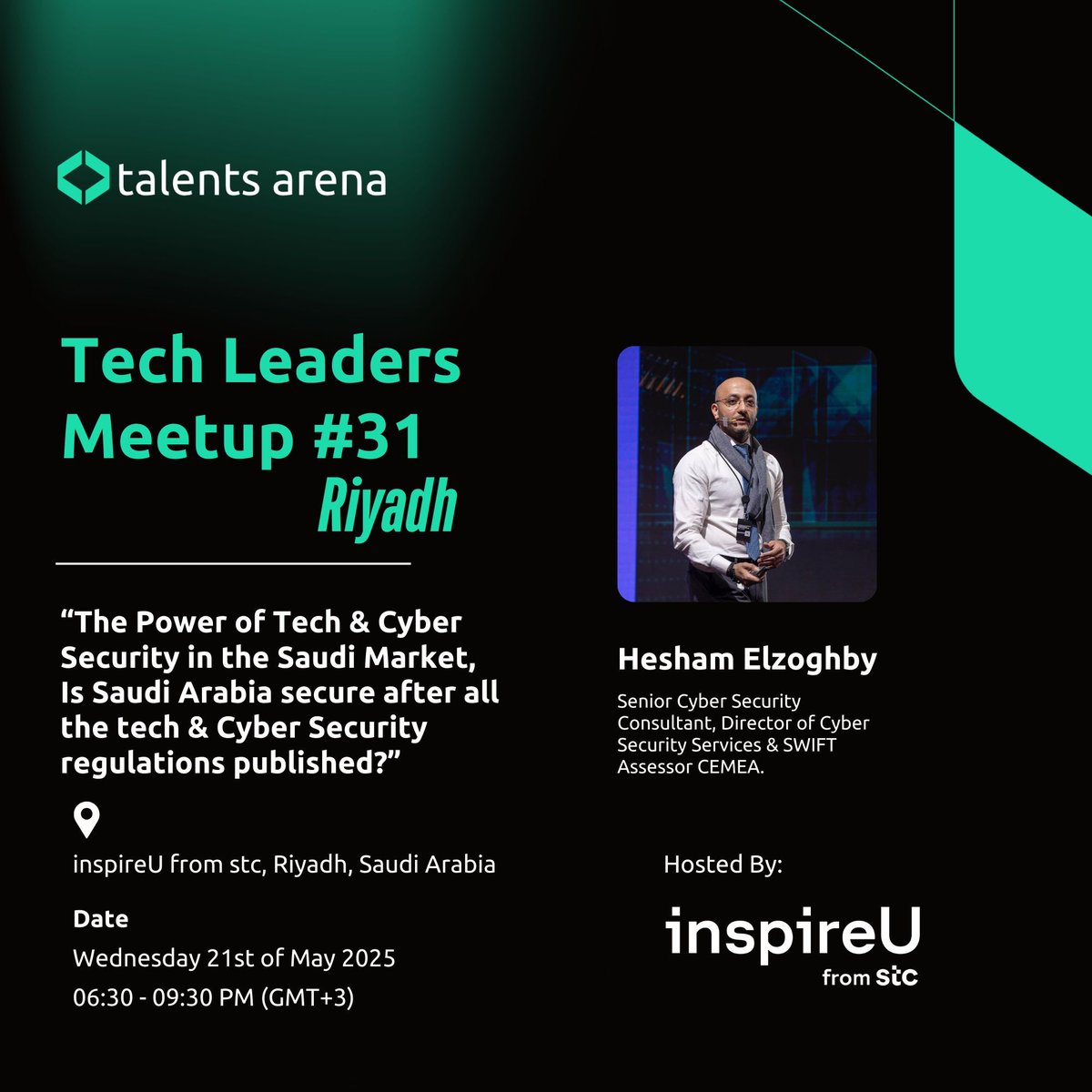 arena_talents's tweet image. Is Saudi Arabia truly secure in the digital age? 🔐

Join us at  Riyadh Tech Leaders Meetup on May 21 with cybersecurity expert Hesham Elzoghby as we unpack tech, threats &amp;amp; Vision 2030.

🎯 For tech leaders. Limited seats!
lu.ma/ojmx6jyg 

#CyberSecurity #SaudiTech