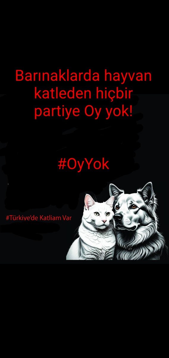 <a href="/legendaryone__/">Berro</a> Bütün hayvan severleri barınaklarda katliam yapmaya devam eden hangi parti Belediyesi olursa olsun, oy vermiyeceğimizi ve ciddiyetimizi göstermek adına üye oldukları partilerden üyelik iptallerini yapmalarını rica ediyorum.

Lütfen paylaşalım, Sesimiz duyulsun.
#OyYok