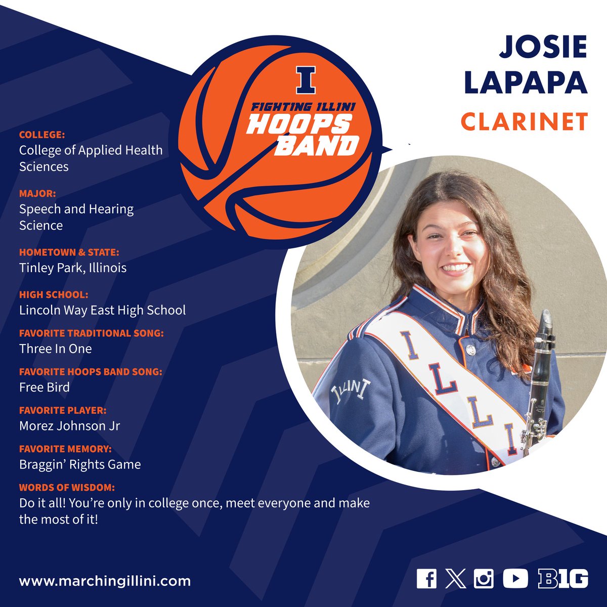 As the season ends, we celebrate the incredible seniors of the Fighting Illini Hoops Band &amp; Illinettes! Their dedication, passion, and leadership have made a lasting impact on our program. Though their time on the court is ending, they will always be part of our famILLy!