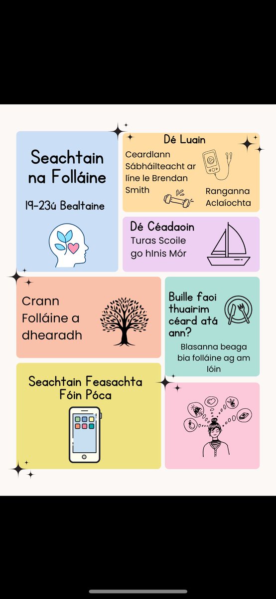 ✨Beidh Seachtaine na Folláine ag tosú amárach i gColáiste Cholmcille. Go leor imeachtaí eagraithe don tseachtain 🍏☀️🌸🏃🏻‍♂️
<a href="/GRETBOfficial/">Galway and Roscommon ETB</a> #folláine #aireachas #meabhairshláinte