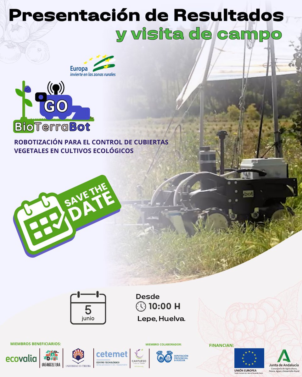 Ecovalia's tweet photo. 🗓️ ¡Save the date!
El 5 de junio tienes una cita con la innovación en agricultura ecológica🚜🌿

🕙 Desde las 10:00 h
🔗Apúntate y conoce el programa: https://t.co/ycB6AWXCTo

 Proyecto financiado por FEADER y la Junta de Andalucía. https://t.co/dISufijjZl