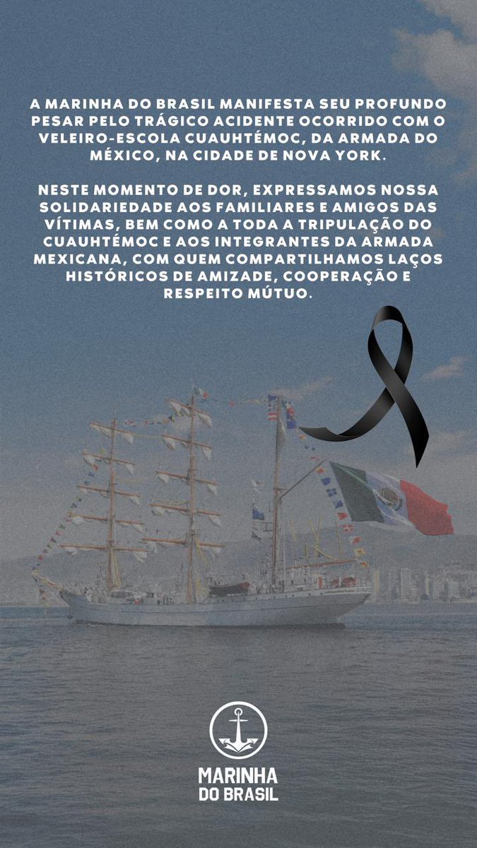 Nota de pesar: Veleiro-Escola “Cuauhtémoc” da Armada do México @semar_mx #NotaDePesar