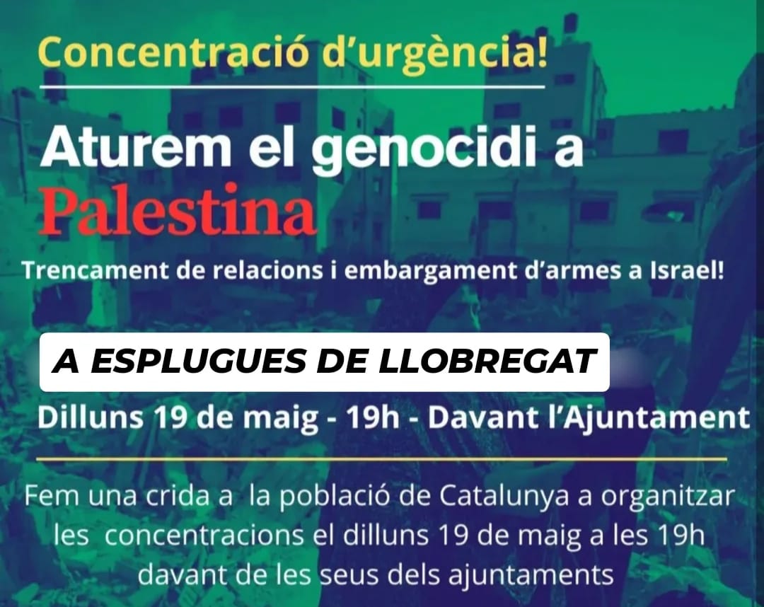🇵🇸 Davant els atacs a hospitals de Gaza per part d'Israel, les 150 palestines assassinades en un dia i el bloqueig d'ajuda humanitària ens sumem a les concentracions d'urgència a tota Catalunya.

📆 Demà dilluns
🕐 19h
📍 Ajuntament d'Esplugues