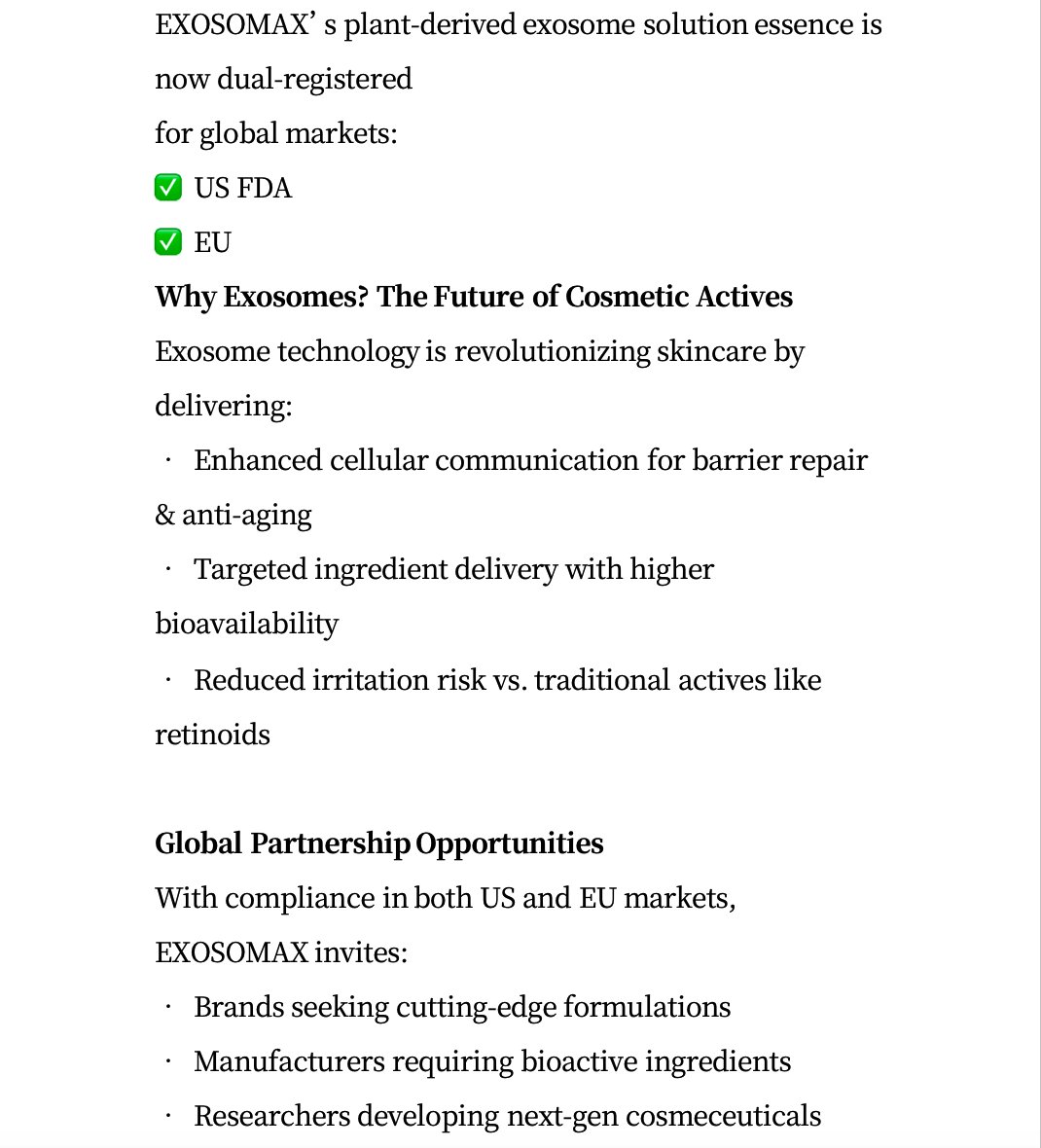 EXOSOMAX's tweet image. Exosomax Achieves Dual Regulatory Milestones From US FDA &amp;amp; EU

Let’s redefine beauty science together.

#ExosomeInnovation #GlobalCompliance #CosmeticTech