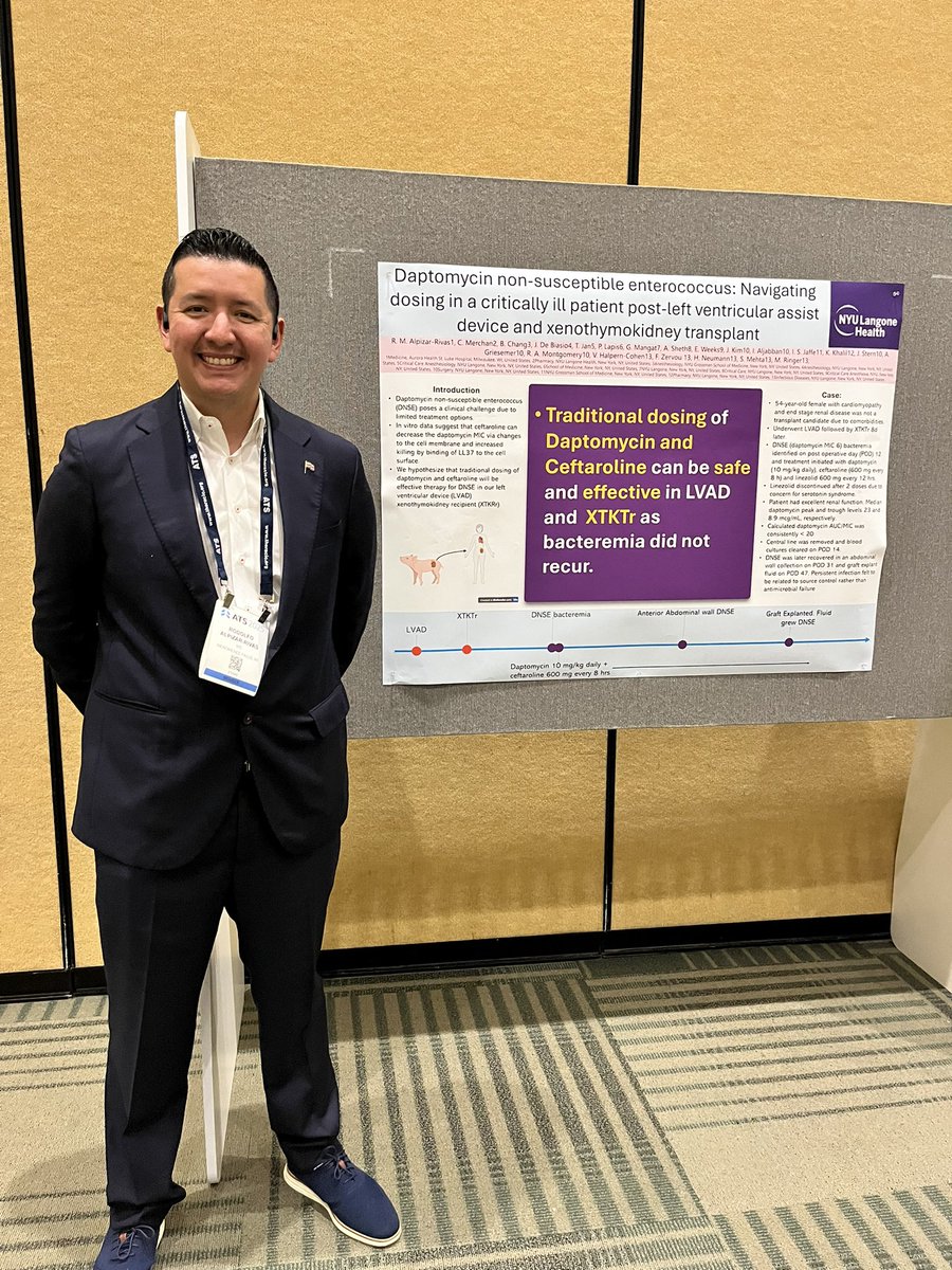 Rodolfo Alpizar (@rodolfo_alpizar) on Twitter photo Honor to present the experience of <a href="/nyulangone/">NYU Langone Health</a> dosing Daptomycin in a xenothymokidney transplant recipient. <a href="/atscommunity/">American Thoracic Society (ATS)</a> <a href="/ATSCritCare/">ATS Crit Care</a> . Come say hello room2002 Moscone west. #ATS2025 Honor to present the experience of <a href="/nyulangone/">NYU Langone Health</a> dosing Daptomycin in a xenothymokidney transplant recipient. <a href="/atscommunity/">American Thoracic Society (ATS)</a> <a href="/ATSCritCare/">ATS Crit Care</a> . Come say hello room2002 Moscone west. #ATS2025