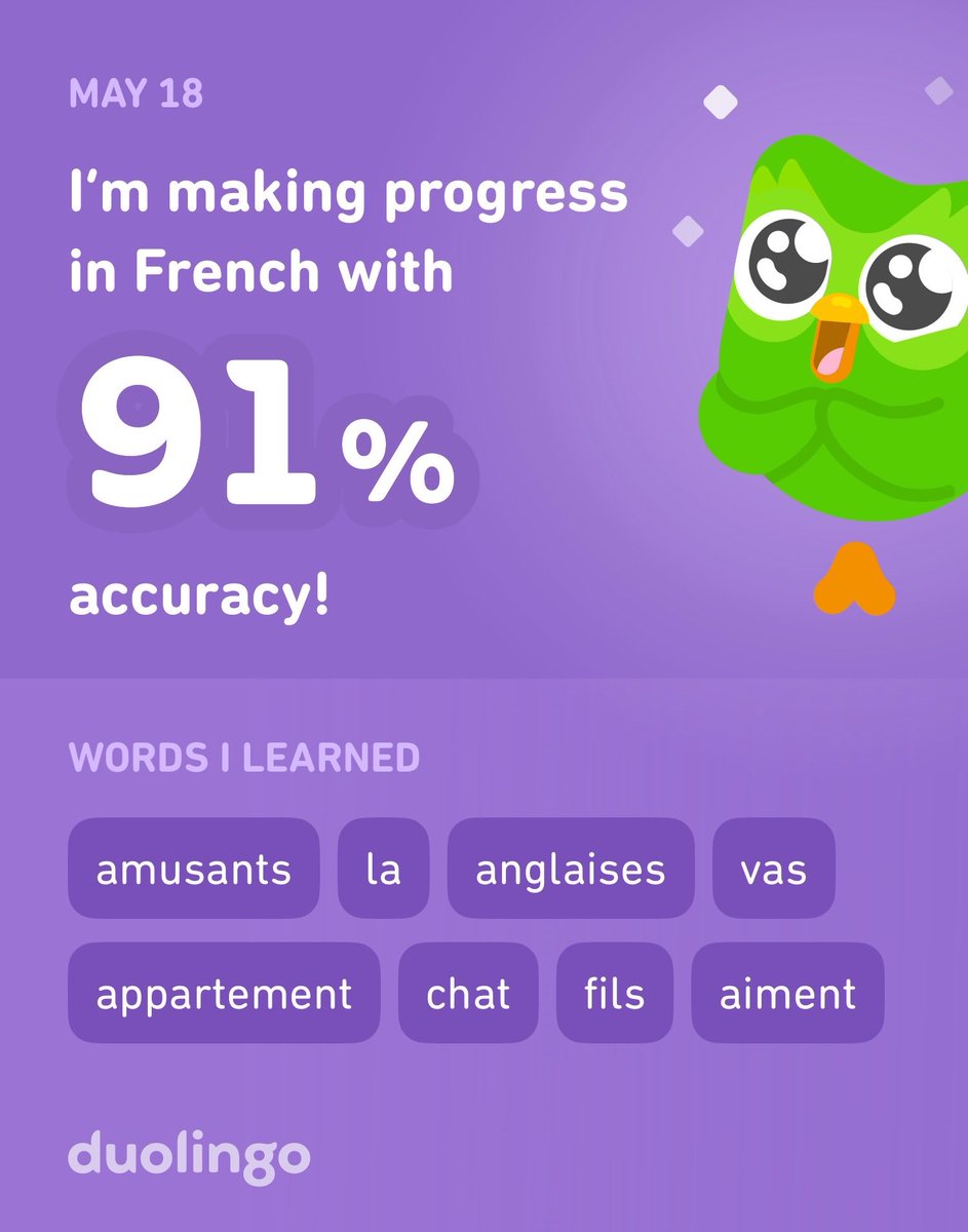 MannFave's tweet photo. I’m learning French on Duolingo! It’s free, fun, and effective. https://t.co/vBLQLBmyWt