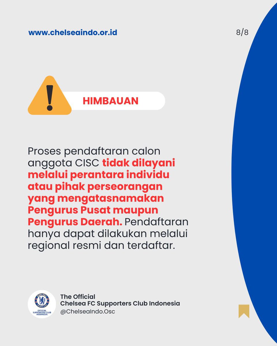 CISCsukabumi's tweet image. The wait is over!

Pendaftaran Anggota CISC Tahun 2025/26
RESMI DIBUKA!

Periode pendaftaran berlangsung pada tanggal 18 Mei 2025 - 30 Juni 2025.

lets join with us! 

#ThisIsCISC
#ThePrideOfCISC 
#Chelseaindo
#CISCMembership2025