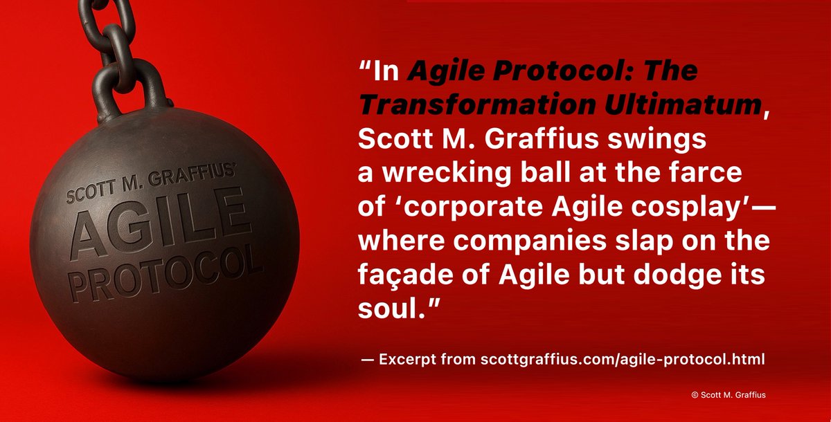 ScottGraffius's tweet image. “In ‘Agile Protocol: The Transformation Ultimatum,’ Scott M. Graffius swings a wrecking ball at the farce of ‘corporate Agile cosplay’—where companies slap on the façade of Agile but dodge its soul.” — excerpt from scottgraffius.com/agile-protocol…

#ProjectManagementHumor #EduTainment